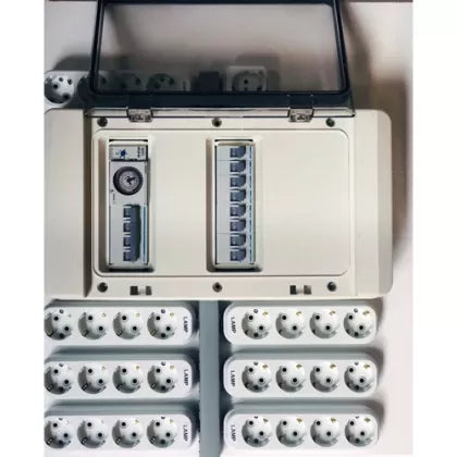 Hager Power Panel 32x600W - Разпределително табло (кутия) с таймер, 32 контакта + 2 отопление, с 8 кръга