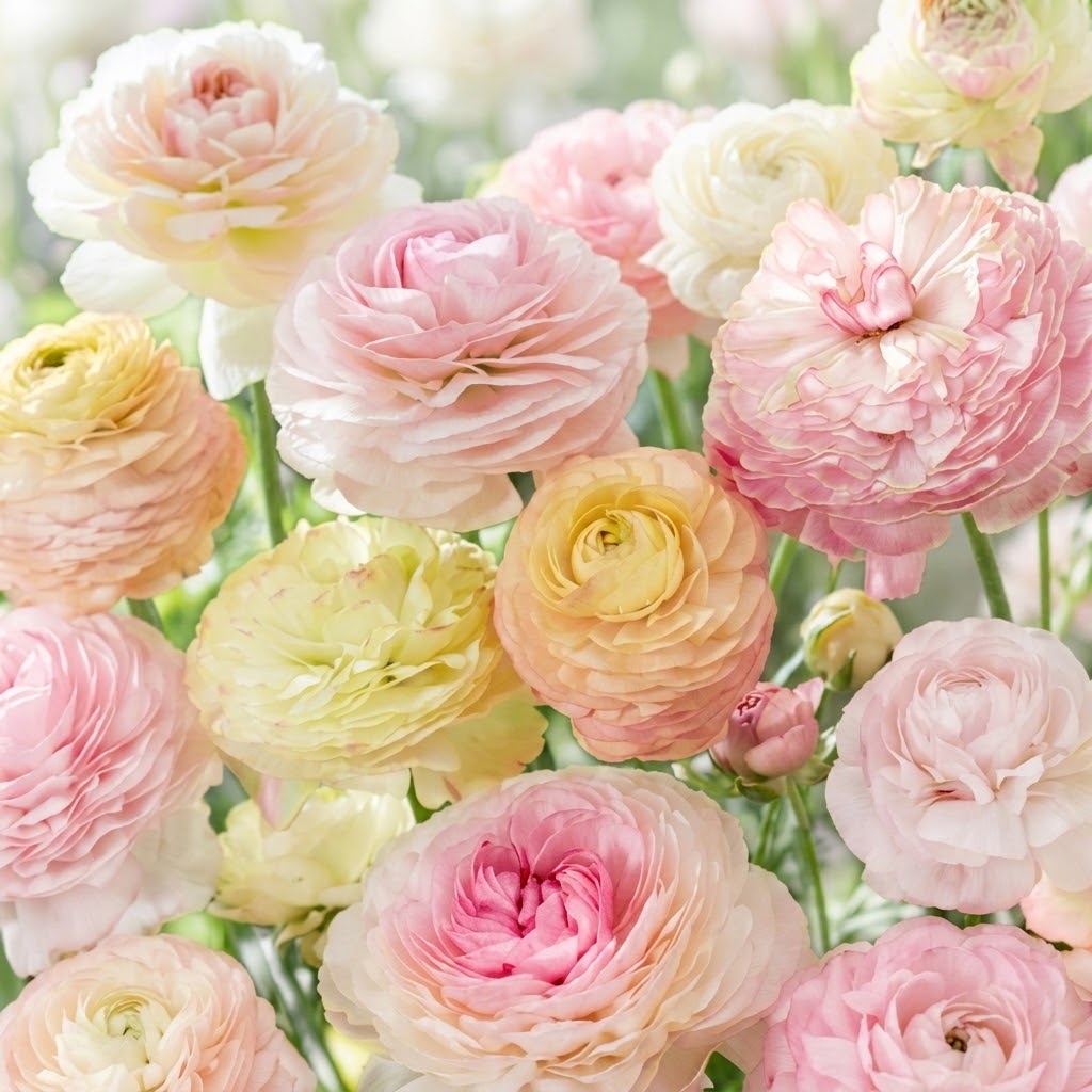 Mix „Pastel” de bulbi de ranunculus (Ranunculus asiaticus) – 10 buc.