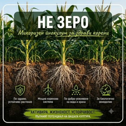 Не-Зеро (NE-ZERØ) – полезни гъби Metarhizium anisopliae и Paecilomyces fumosoroseus (Isaria). Микоризен инокулум за здрави корени.