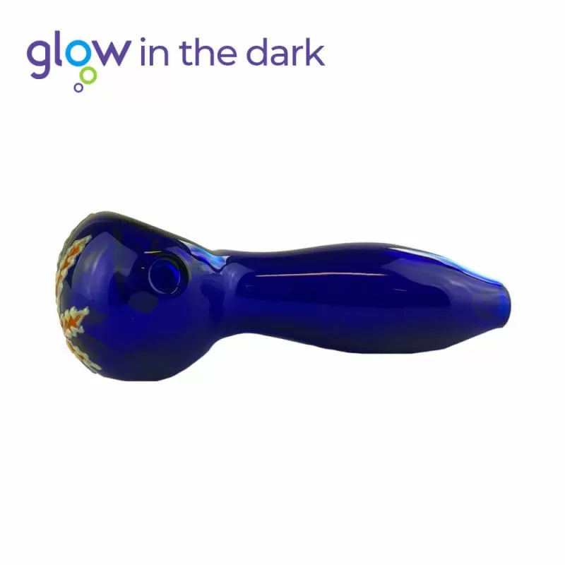 Pipă de sticlă cu frunză 10 cm, luminează în întuneric
