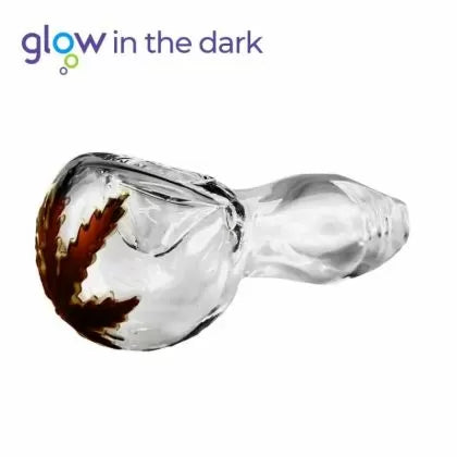 Pipă de sticlă cu frunză 10 cm, luminează în întuneric