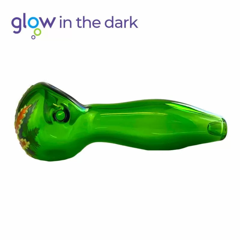 Pipă de sticlă cu frunză 10 cm, luminează în întuneric