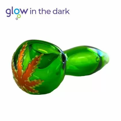 Pipă de sticlă cu frunză 10 cm, luminează în întuneric