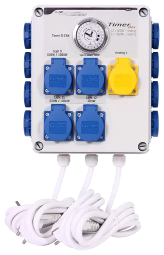 G-Systems Timer Box 12x600W + Heating - Timer Box with 12 Lamp Sockets + 1 for Heating, 3 Circuits